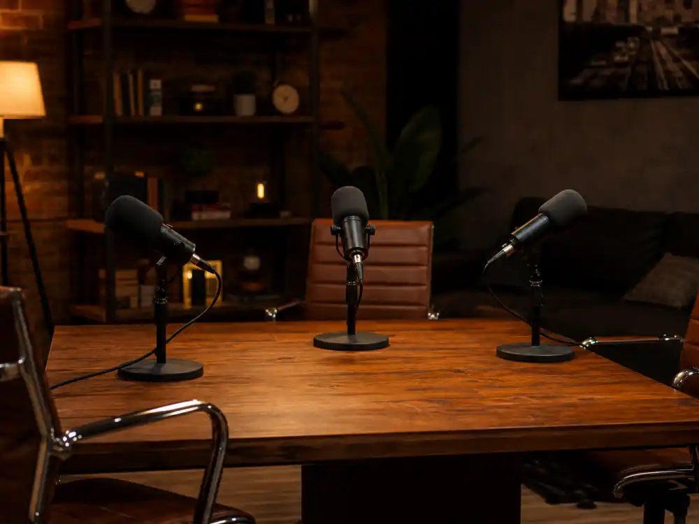 Podcast recording studio for where is Lindsey Shaw now as Ned's Declassified Podcast Survival Guide co-host