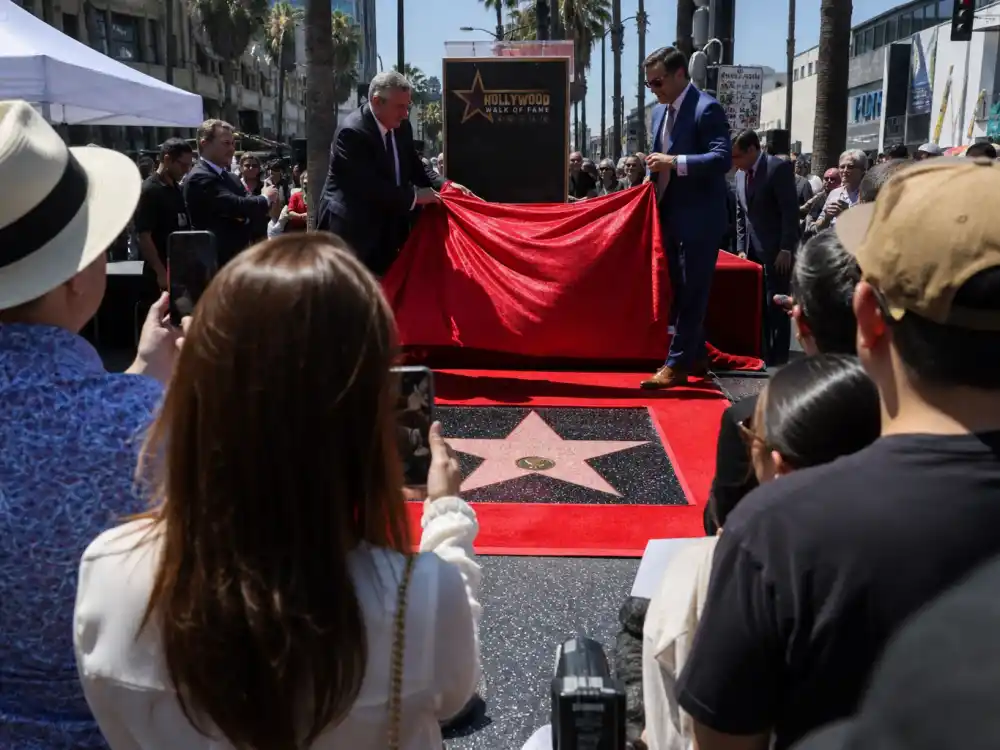 Hollywood Walk of Fame star ceremony crowd from behind at the Macaulay Culkin Walk of Fame 2023 event