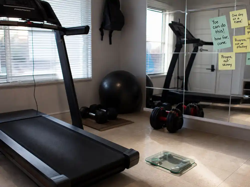 Home gym and scale for Mama June From Not to Hot weight loss transformation journey chapter