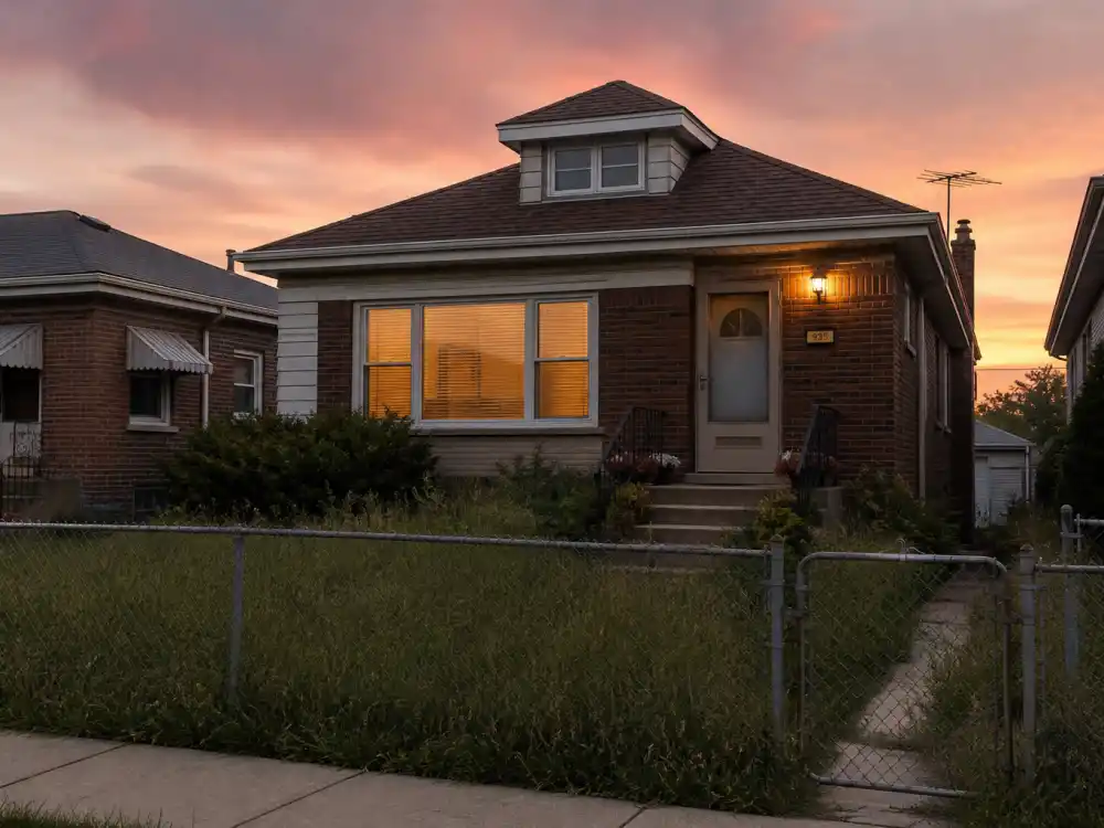 Modest 1980s Chicago suburban bungalow evoking the Married with Children cast where are they now Bundy neighborhood