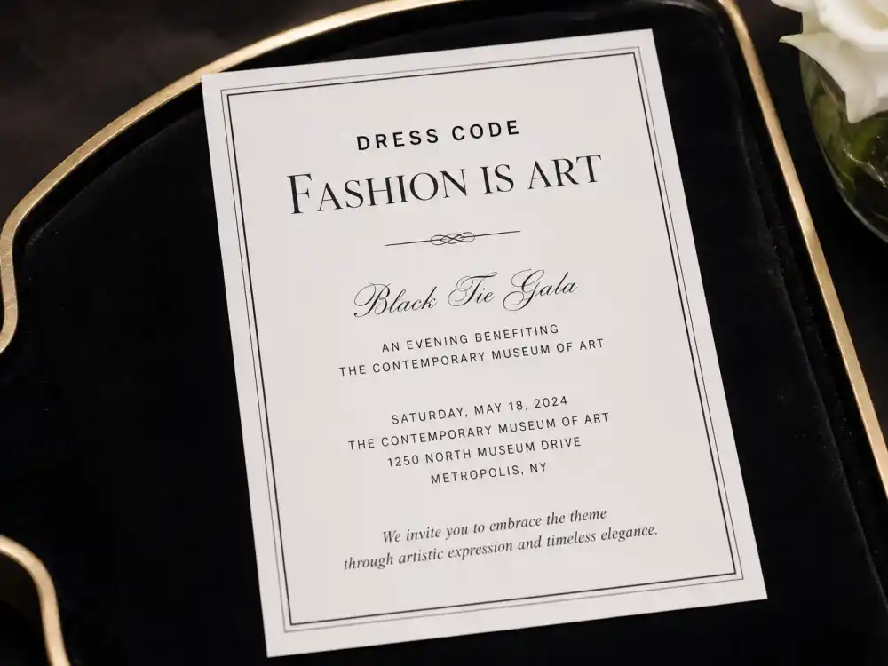 Theme dress code card for Fashion Is Art — Met Gala rules celebrities must follow require interpreting the annual Costume Institute exhibition theme