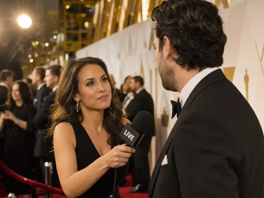 Red carpet microphone standoff captures most awkward award show interviews when reporters and nominees freeze under live Oscar-style cameras