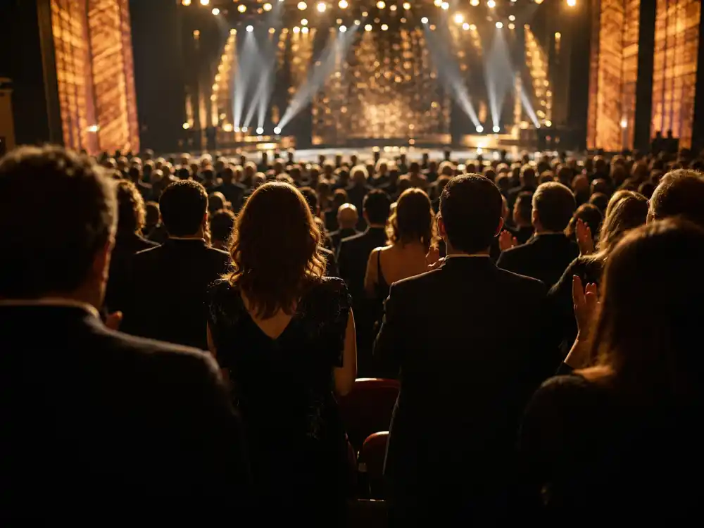 Standing ovation silhouettes capture one of the most iconic Oscar moments of all time under theatre spotlights