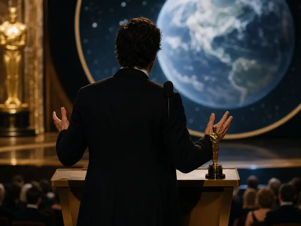 Oscar winner giving climate-themed acceptance speech at Academy Awards podium — Leonardo DiCaprio 2016 ranks among the most memorable acceptance speeches ever