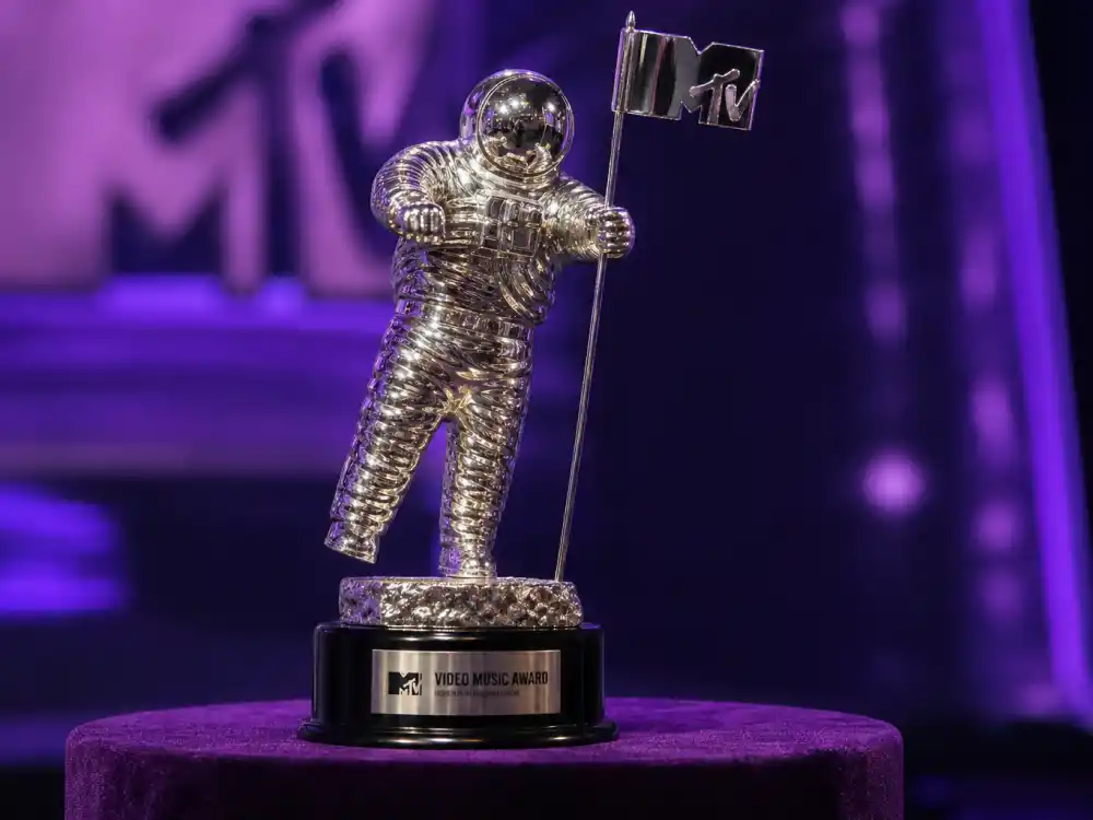 Moon Person trophy close-up for MTV VMAs most iconic moments — the silver statuette MTV has presented since the first Video Music Awards in 1984