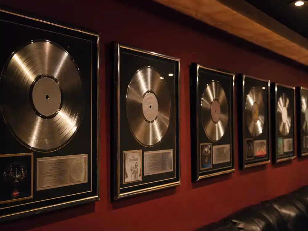 Platinum plaques on studio wall for what happened to Mystikal during the No Limit Soldiers era