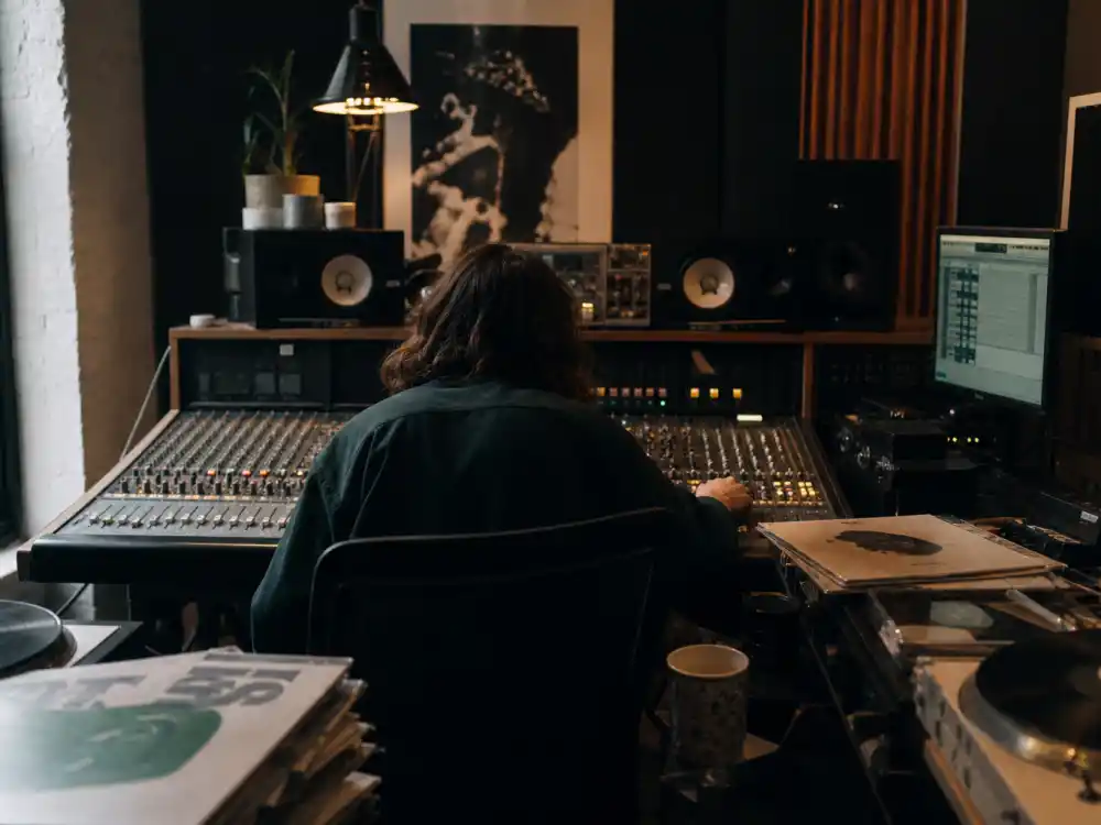 Experimental music studio mixing board for nepo babies who made it on their own Jaden Smith indie album career editorial without faces
