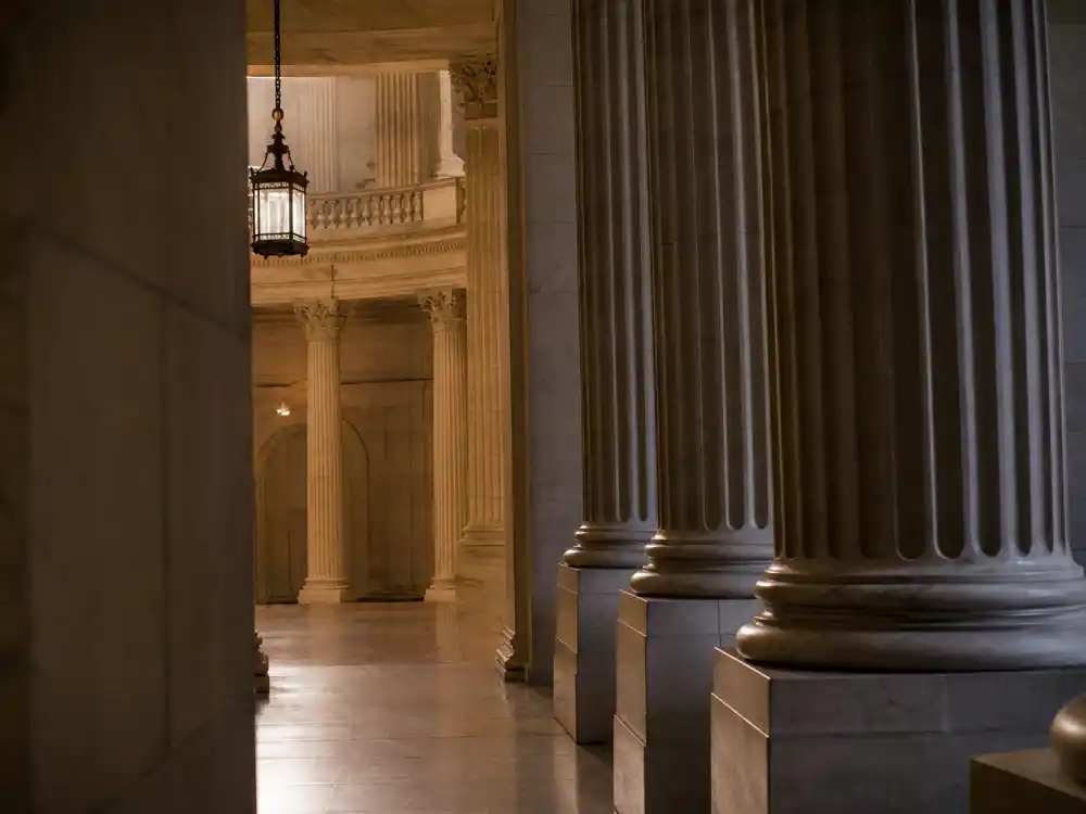 Washington DC marble corridor for Neve Campbell House of Cards political drama era