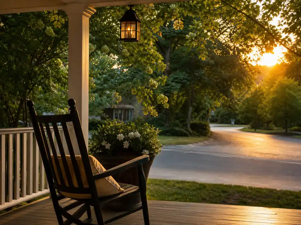 Quiet Nashville Tennessee porch at sunset for where is Niki Taylor now in 2026 peaceful Southern lifestyle
