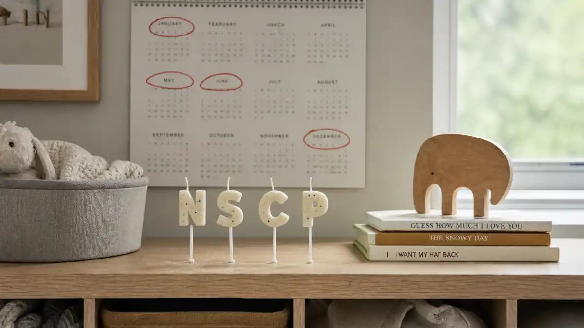 North West Saint Chicago Psalm birthdays calendar guide — four N S C P candles with wall calendar circled June December January May months