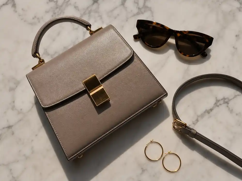 Structured handbag cat-eye sunglasses and leather belt accessories for Olivia Palermo street style guide polish