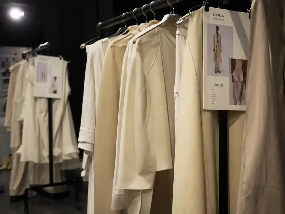 Runway backstage racks for The Row fashion label founded by the Olsen twins after leaving Hollywood