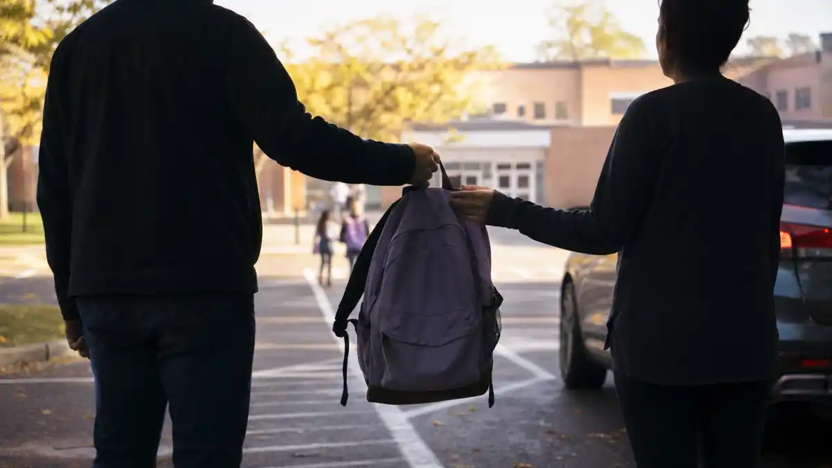 Orlando Bloom Katy Perry Miranda Kerr co-parenting Flynn handoff from behind at school gate without identifiable faces
