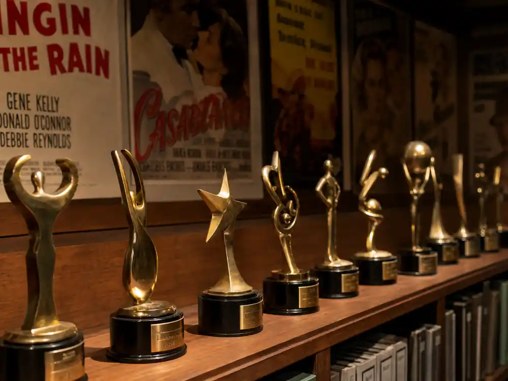 Trophy display with golden statuettes symbolizing every film on the Oscar best picture winners by year complete list