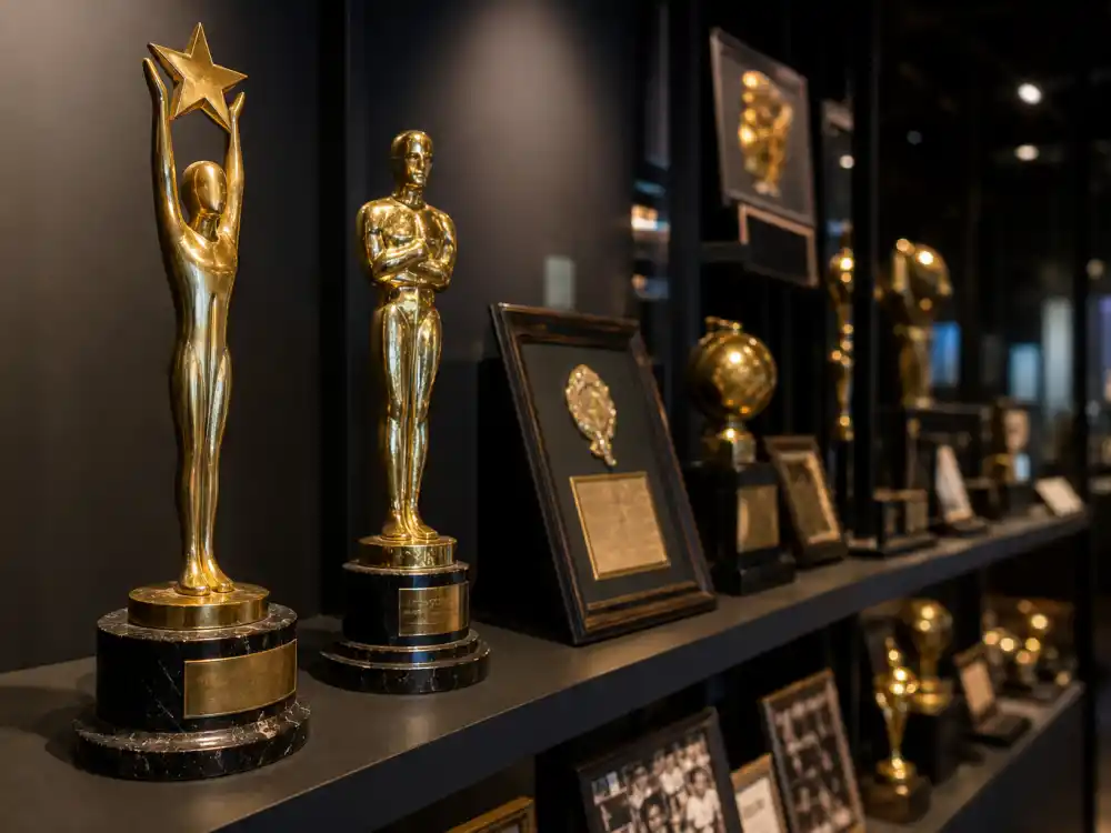 Golden film award trophy display symbolizing Oscar nominations 2026 snubs and surprises trophy-season stakes