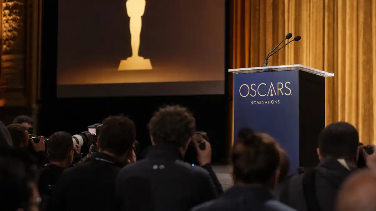 Oscar nominations 2026 snubs and surprises — nominations announcement podium with golden statuette backdrop at the 98th Academy Awards