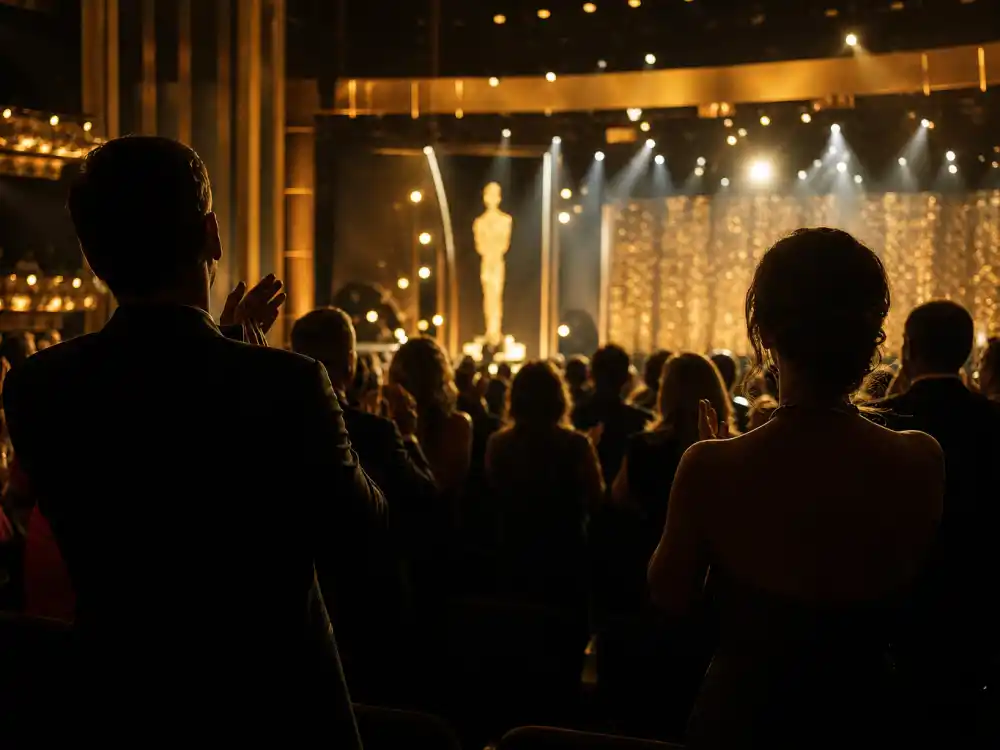 Standing audience silhouettes applaud winners whose shortest and longest Oscar speeches ever still echo in clip compilations decades later
