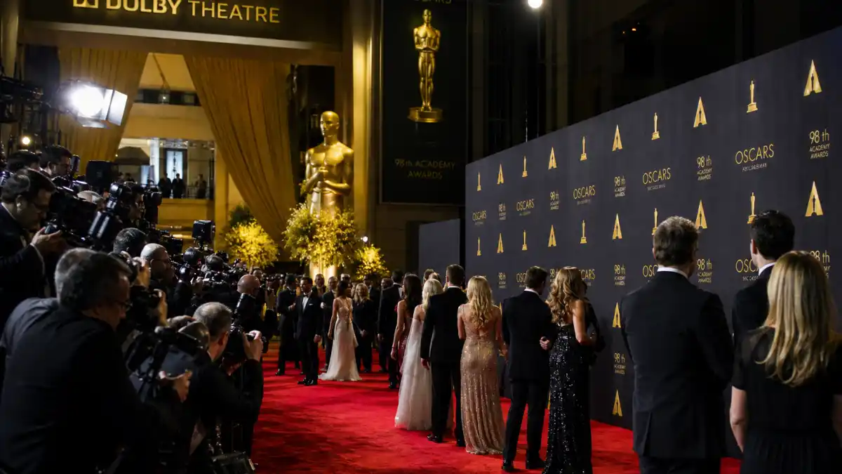 Oscar winners 2026 full list — Dolby Theatre red carpet and golden statuette banners at the 98th Academy Awards
