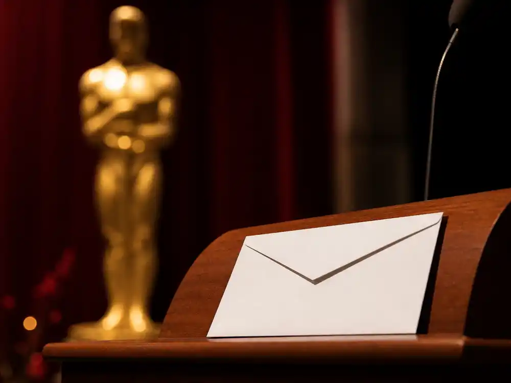 Formal winners envelope on podium at the Oscar winners 2026 full list reveal during the March 15 telecast