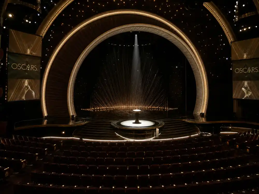 The Dolby Theatre stage spotlight before Oscar nights that produced many of the best award show opening monologues ever in Academy Awards history