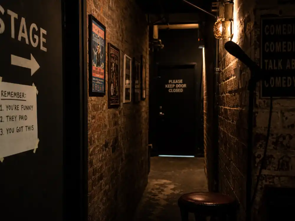 Backstage comedy club hallway for Pauly Shore Comedy Store legacy and stand-up roots