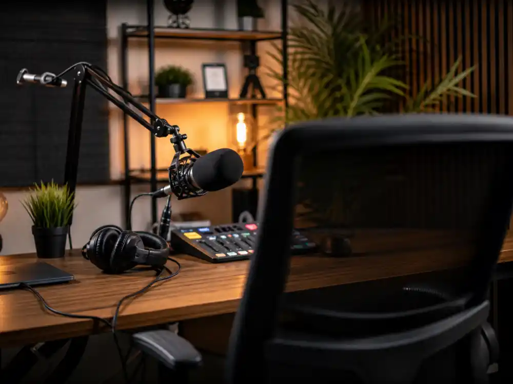 A podcast studio microphone setup for Pauly Shore podcast revival and Spicoli Show era
