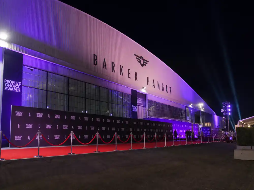Barker Hangar Santa Monica exterior where the last verified Peoples Choice Awards 2026 winners predecessor aired February 18 2024 on NBC