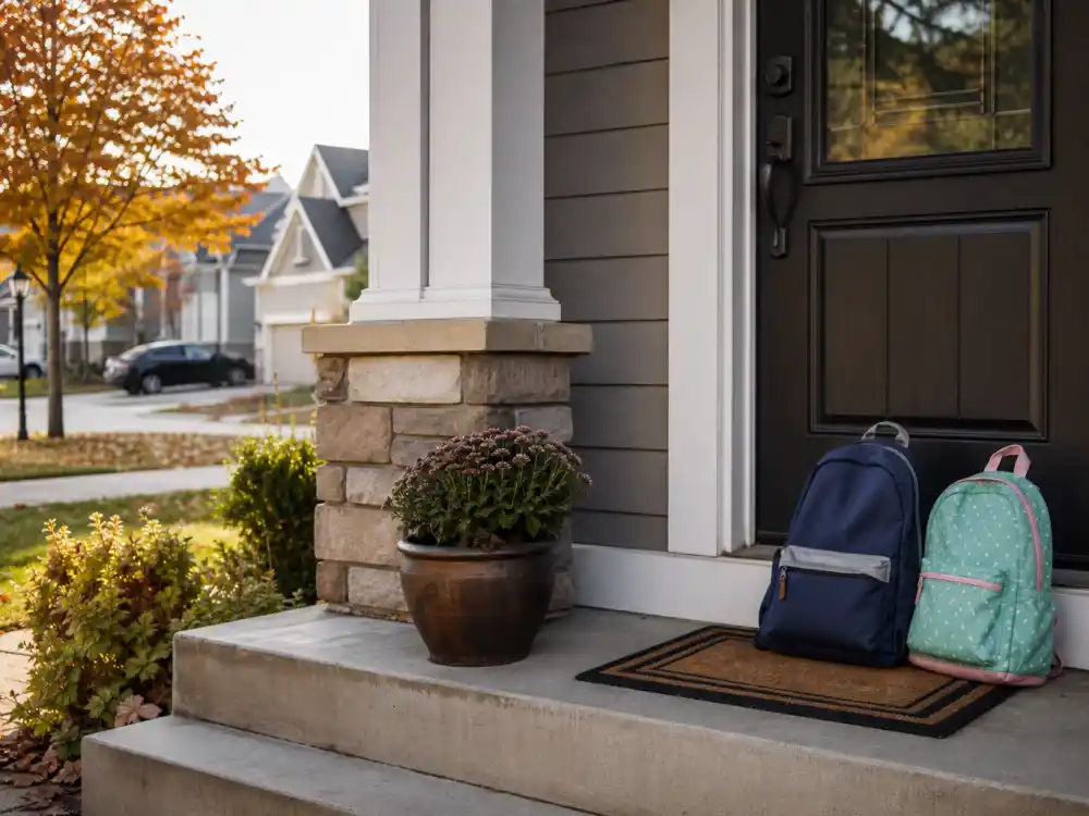 Family home doorstep with two backpacks for Pink pregnancy announcement 2025 search — Carey Hart and two kids only per verified reporting