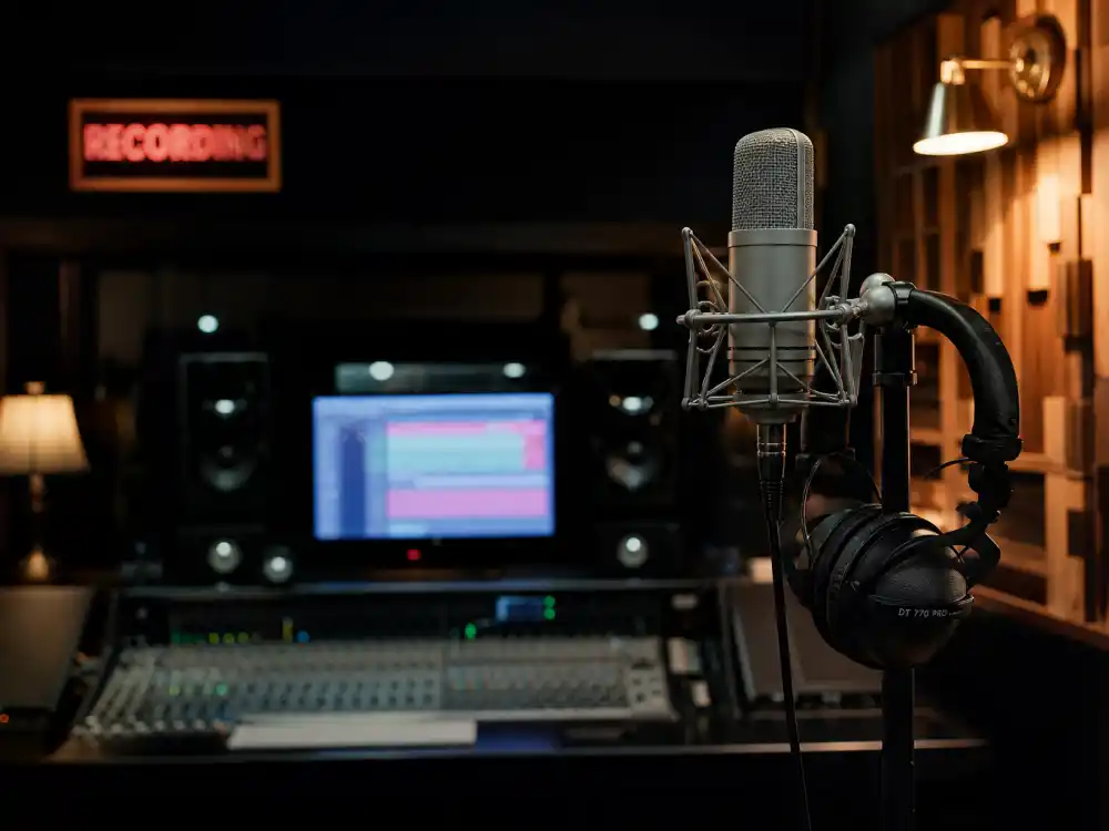 Recording studio microphone reflecting Post Malone age and birthday 2026 career arc from SoundCloud uploads through multi-platinum albums and arena tours
