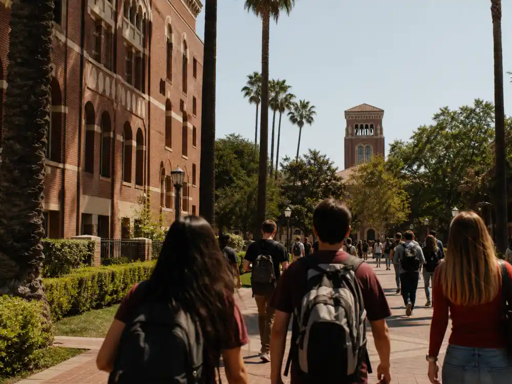 A USC-style university campus path where Quvenzhané Wallis studied film at the School of Cinematic Arts