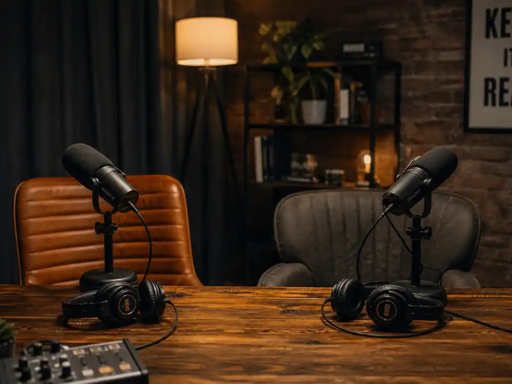 Podcast studio for where is Rachel Bilson now hosting Broad Ideas talk show and interviews