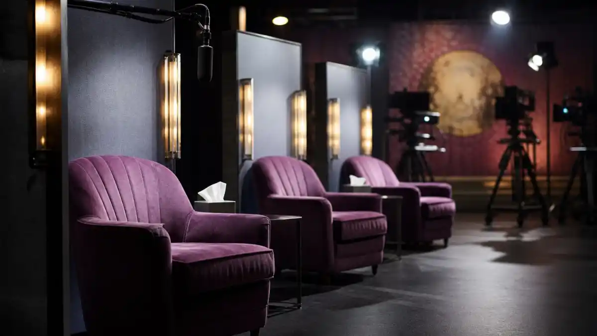 Reality TV stars where are they now — empty confession booth set evoking the interview-room fame that defined a generation