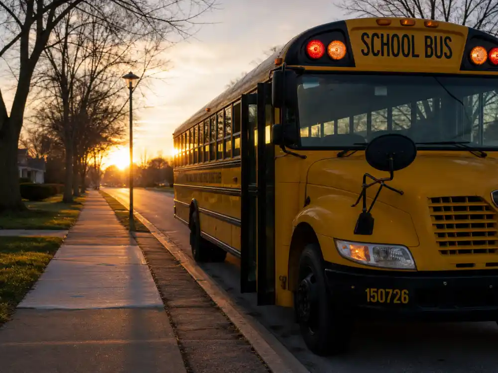 School bus at dawn for what happened to Rebecca Black and the Friday morning lyrics that became a meme