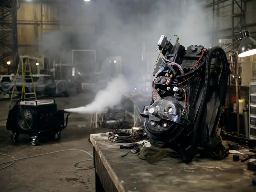Vintage paranormal comedy film set props representing the Rick Moranis Ghostbusters era as Louis Tully