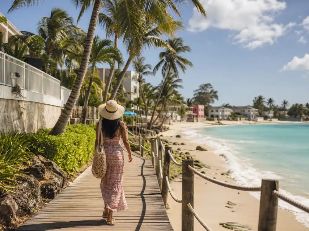 Barbados beach boardwalk evoking Rihanna age and birthday 2026 birthplace — Saint Michael where Robyn Rihanna Fenty was born February 20, 1988