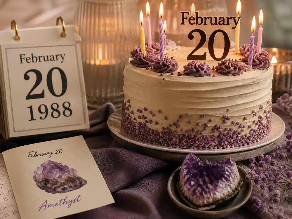 February 20 birthday cake and calendar marking Rihanna age and birthday 2026 each year when fans celebrate her Pisces birth date