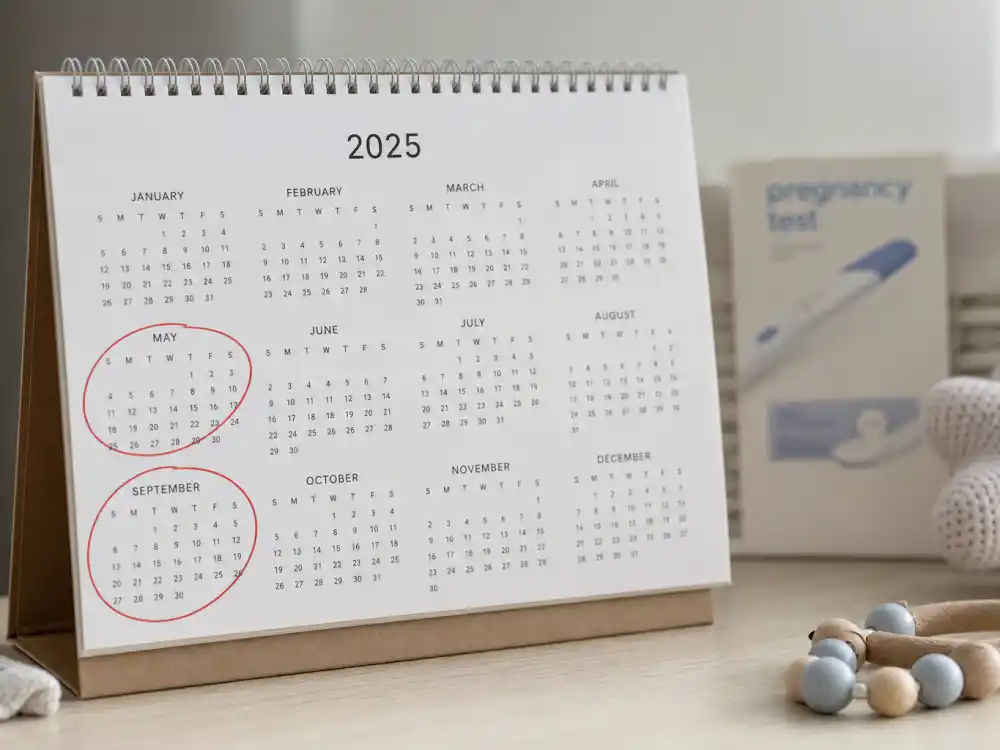 2025 calendar with May and September circled for Rihanna pregnancy announcement ASAP Rocky Met Gala reveal to Rocki Irish birth timeline