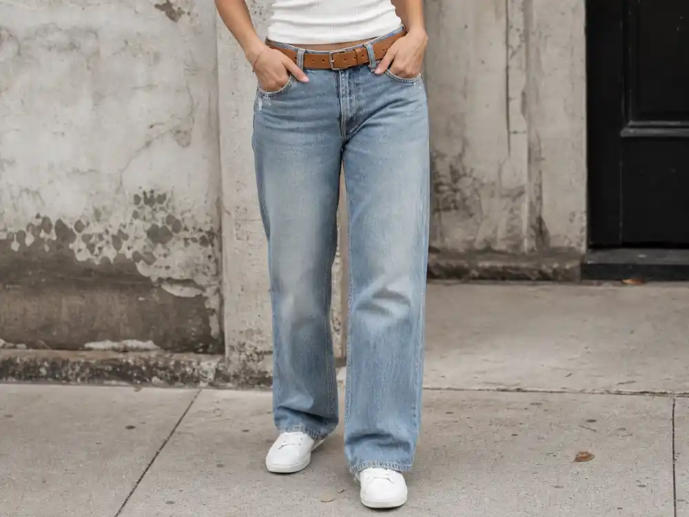 Straight-leg vintage wash jeans and cream ribbed tank central to Rosie Huntington-Whiteley casual style denim foundation