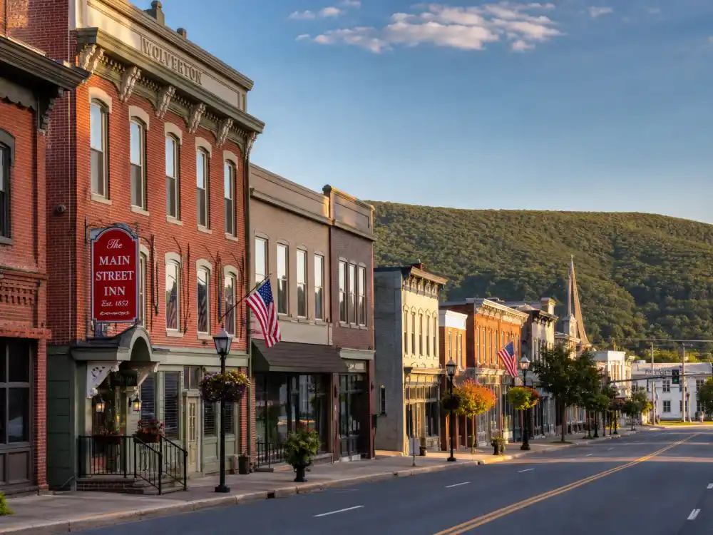 Lehigh Valley Pennsylvania main street evoking Sabrina Carpenter age and birthday 2026 birthplace — the region where she was born on May 11, 1999