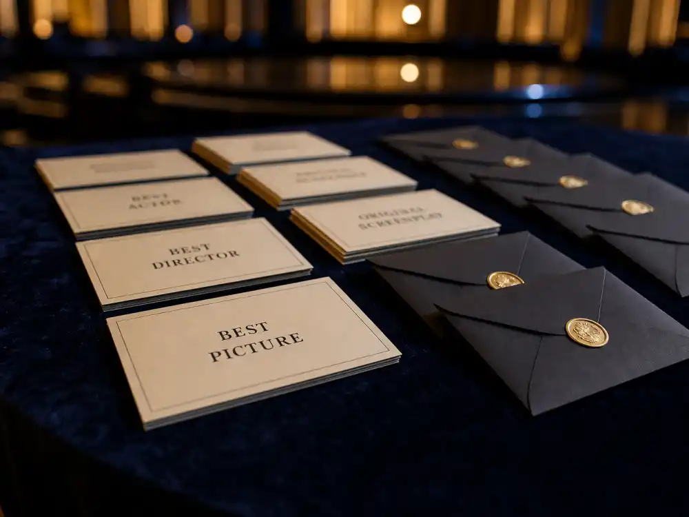 Film category envelopes at SAG Awards 2026 winners list press room where Sinners and Hamnet claimed top motion picture prizes