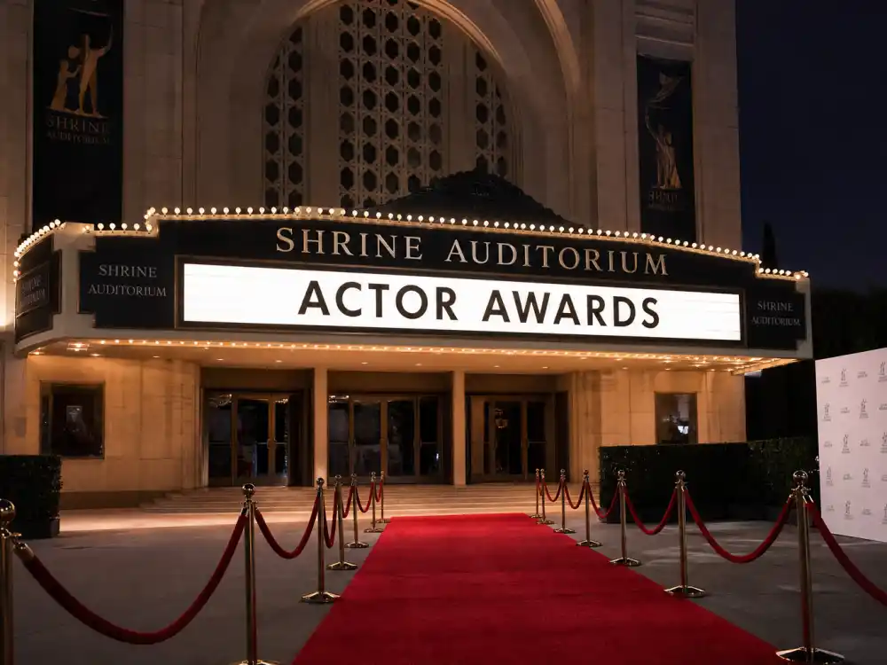 Shrine Auditorium exterior for SAG Awards 2026 winners list — March 1 Netflix ceremony venue in Los Angeles
