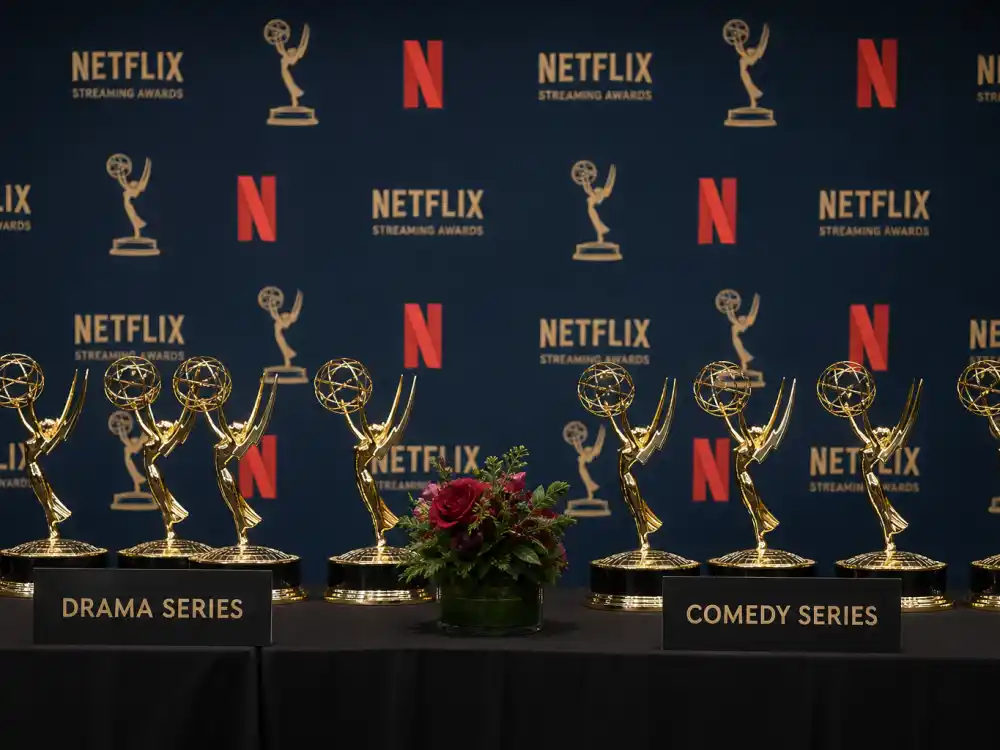 Television awards display for SAG Awards 2026 winners list where The Pitt, The Studio, and Adolescence swept major TV categories