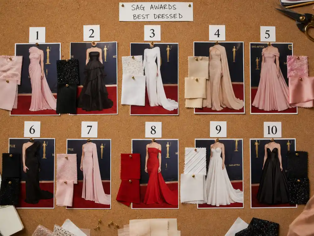 Editorial ranked verdict mood board for SAG Awards best dressed red carpet top ten looks from the March 1 2026 ceremony