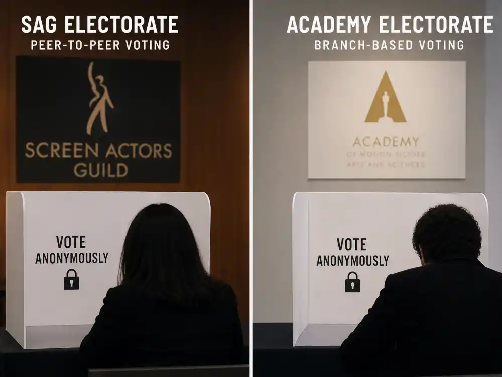 Guild and Academy voting overlap for SAG Awards vs Oscars predictor explained — peer performers versus mixed-industry Oscar electorate