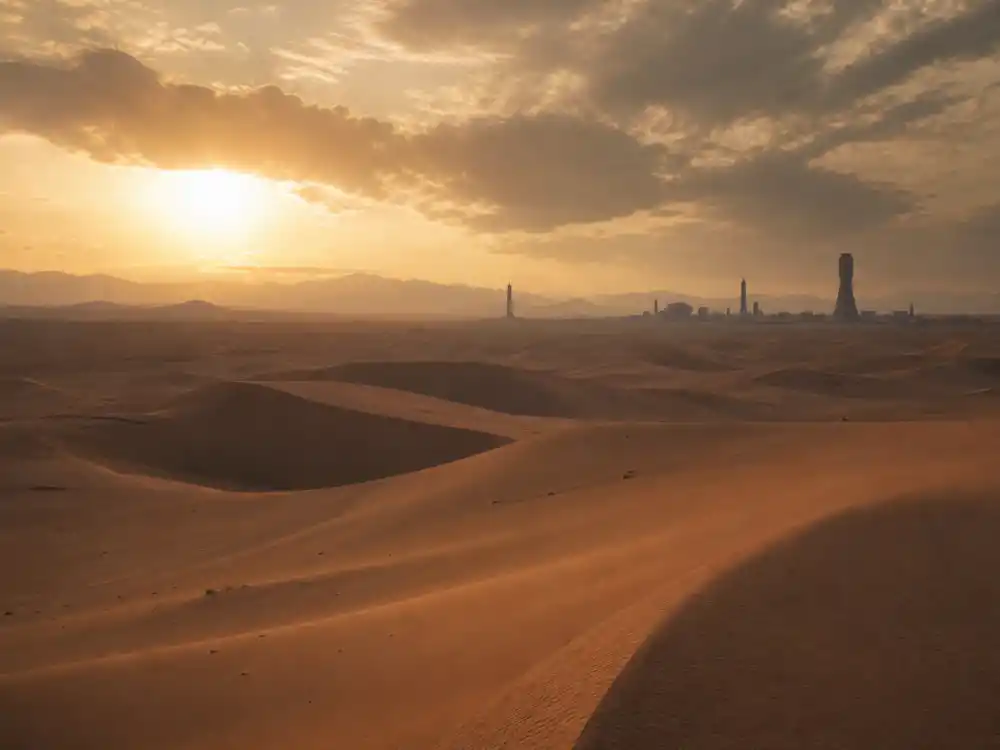 Desert dunes at golden hour for Sean Young Dune and No Way Out thriller film era in the 1980s