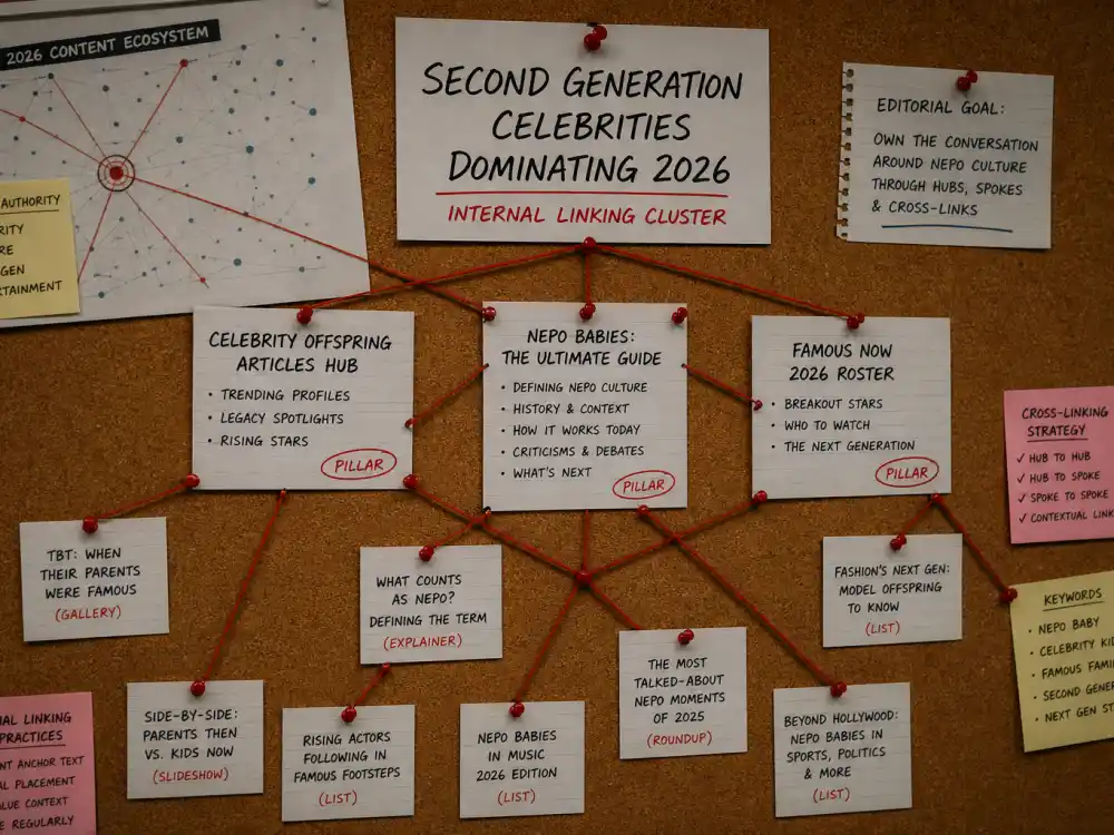 Cluster navigation cork board for second generation celebrities dominating 2026 cross-link to offspring 27264 famous now 27046 nepo hub 26500
