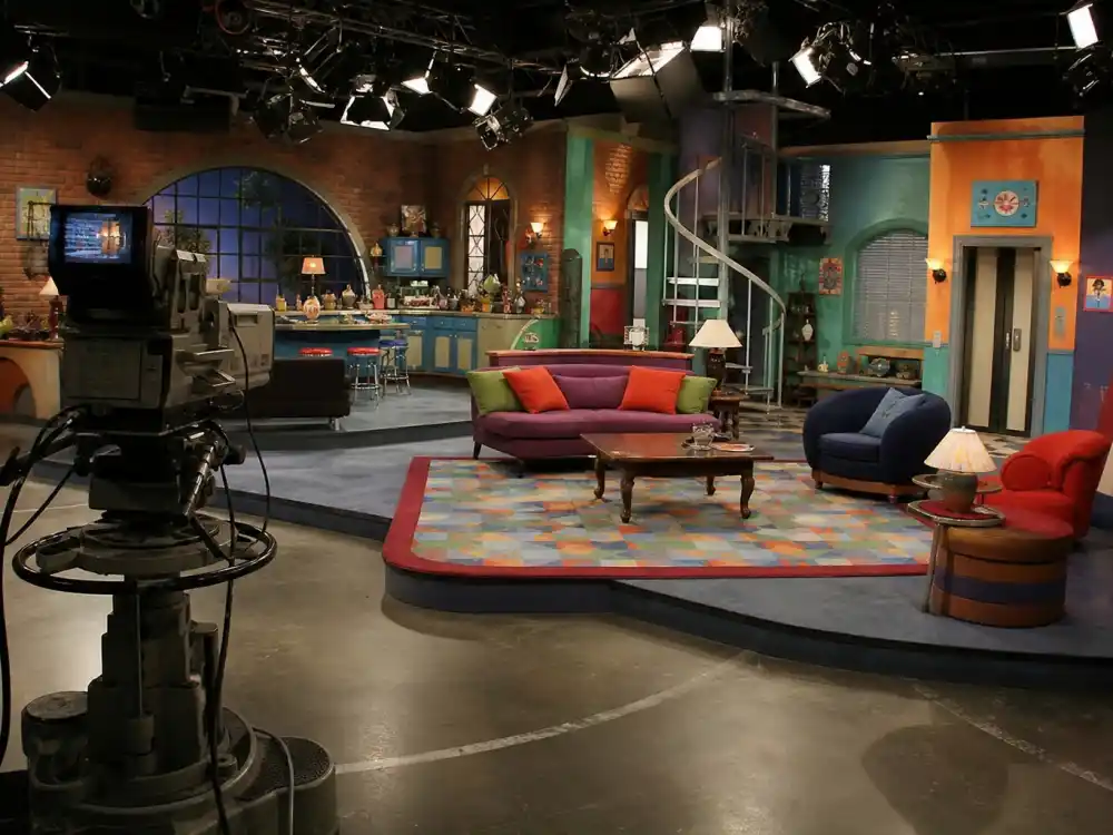 Empty colorful early-2000s kids TV studio set like the one where Shia LaBeouf became a Disney Channel star