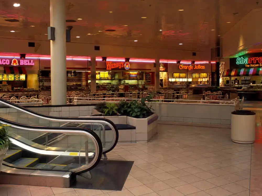 1990s shopping mall food court evoking the Sister Sister cast where are they now separated-at-birth reunion premise