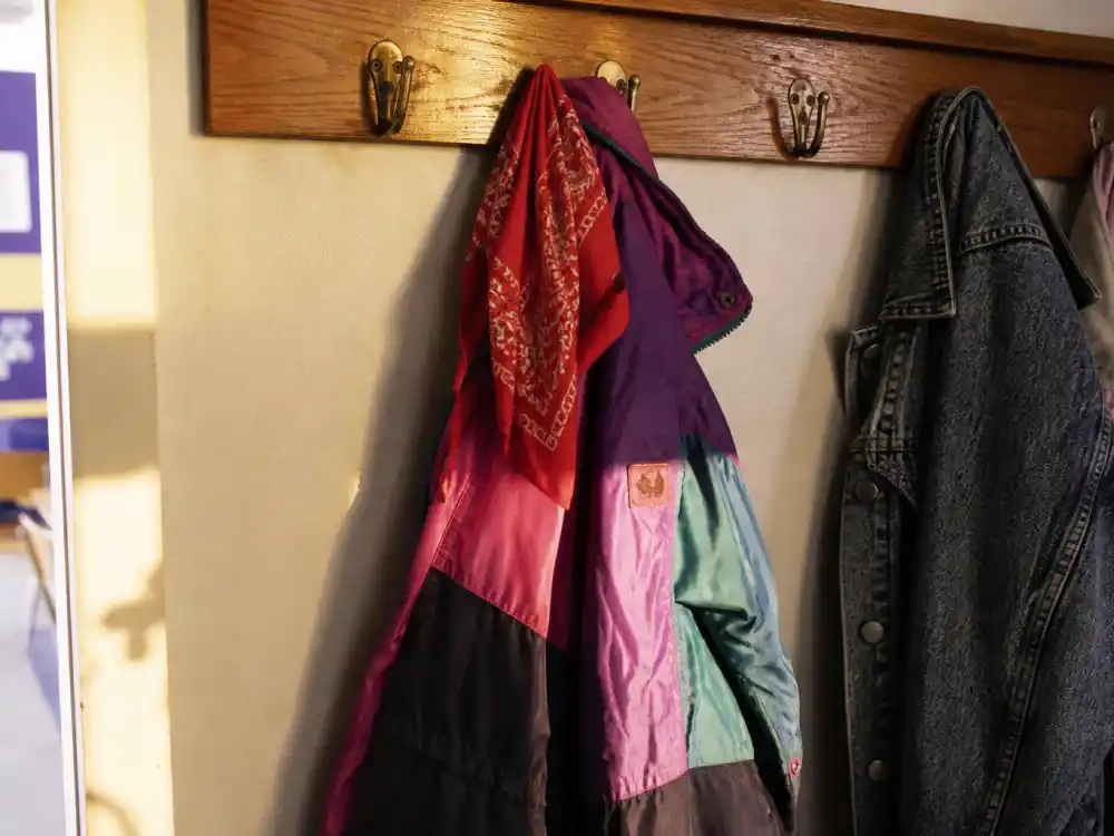 Rainbow bandana and colorful jacket evoking Soleil Moon Frye Punky Brewster child star era