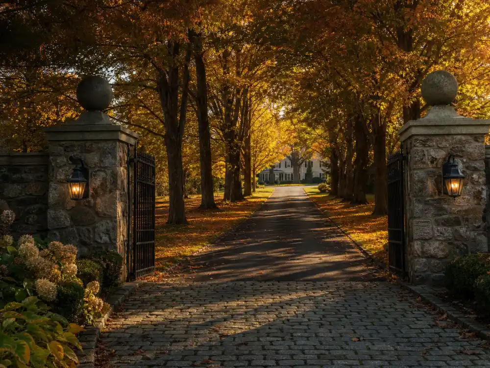 Connecticut country estate driveway for where is Stephanie Seymour now Peter Brant family life
